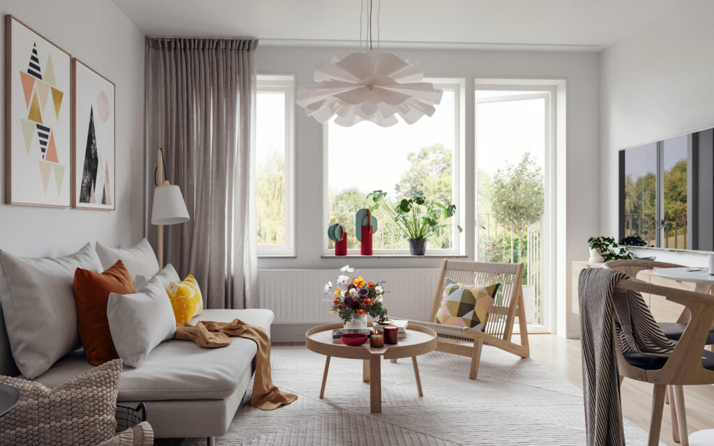 Visualisering av interiör nytt hus Säterigatan.