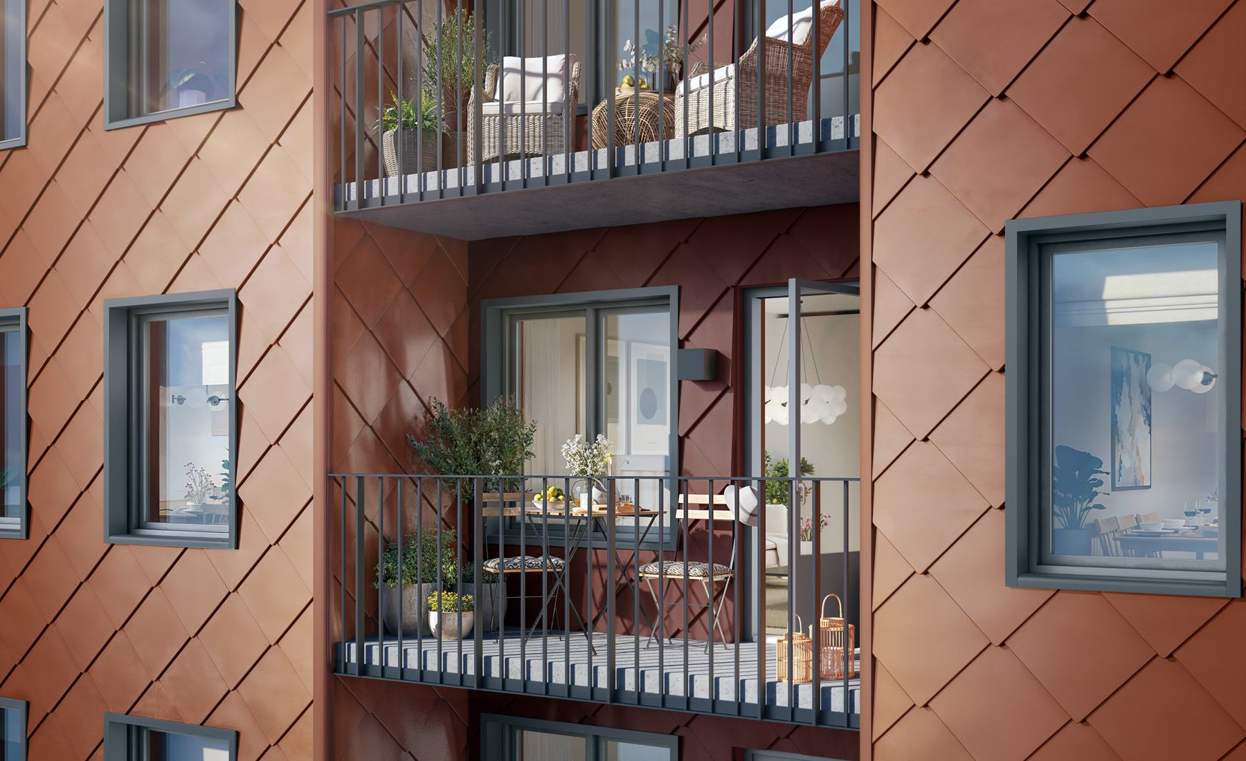 Renderad bild av balkong, Masthamnsgatan