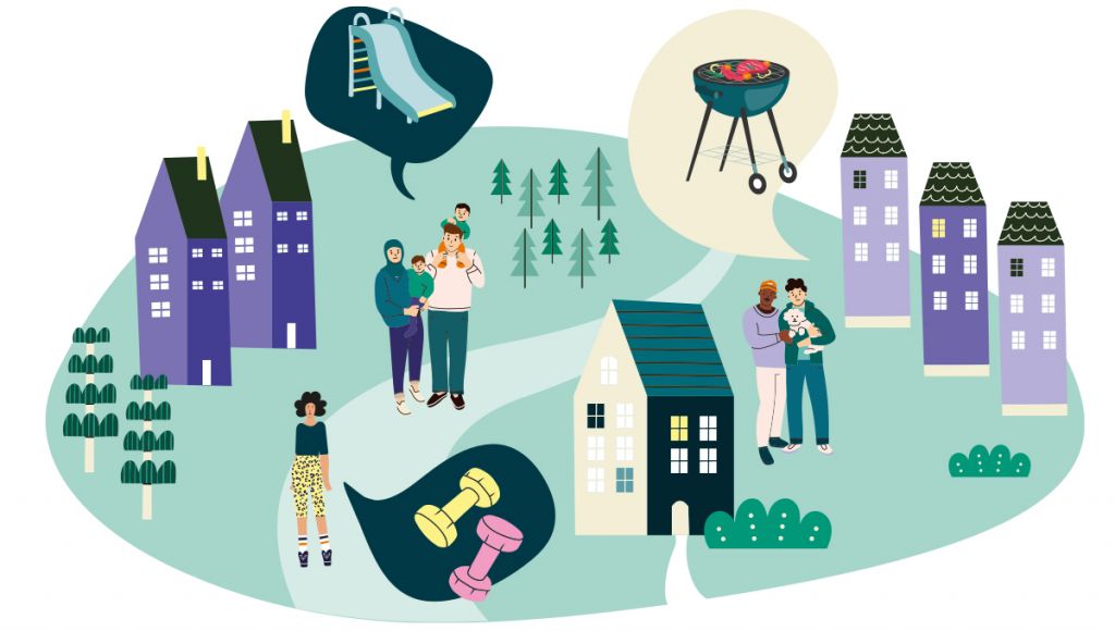 Boendebudget illustration med människor och hus